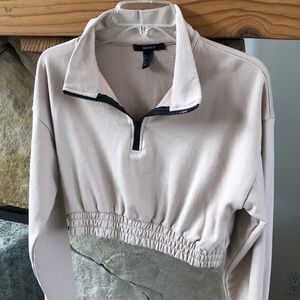 Soft tan long sleeved pullover crop top, S